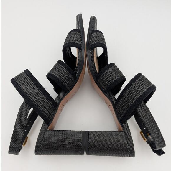 Franco Sarto Buco Heeled Sandals Open Toe Women's Black Raffia Size US8.5M EU39 - Picture 6 of 8